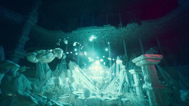 Fantasy Dungeon Environment with Glowing Portal and Floating Rocks