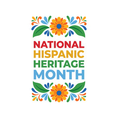 National hispanic heritage month text with colorful flower decoration and ethnic style elements © azad