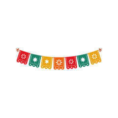 Colorful mexican papel picado paper flags banner for festive celebration and party decoration © azad