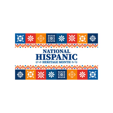 National hispanic heritage month celebration banner with colorful traditional folk patterns
