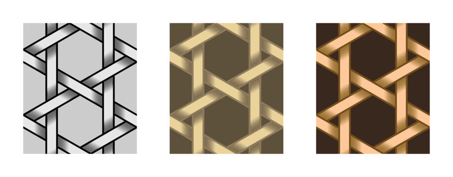 Bamboo Rattan Hexagonal Woven Wicker Seamless Pattern Vector Illustration