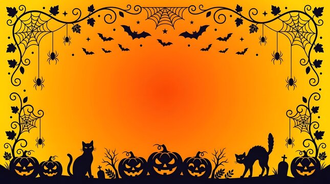 Spooky halloween frame bats spiders pumpkins and black cats for festive october designs