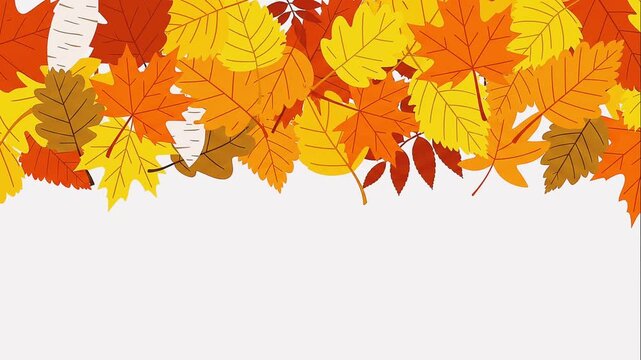 Colorful autumn leaves border illustration with a white background for seasonal design.