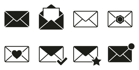 Minimalist envelope icon variations set, premium vector line art bundle for digital marketing, clean geometric horizontal envelopes graphic designs for creative branding projects isolated on © ArtMint