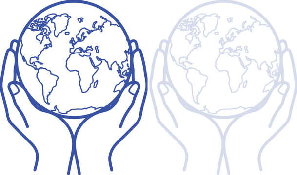 Human hand holding world globe sphere representing global control care international power and ecology protection
