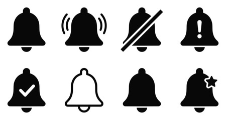 Minimalist bell icon variations set, premium vector line art bundle for digital marketing, clean geometric horizontal bells graphic designs for creative branding projects isolated on white b © ArtMint
