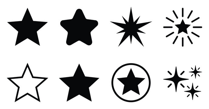 Minimalist star icon variations set, premium vector line art bundle for digital marketing, clean geometric horizontal stars graphic designs for creative branding projects isolated on white b