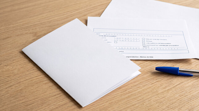 Documents administratifs avec enveloppe et stylo sur un bureau
