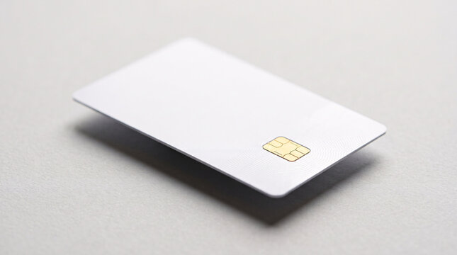 Carte bancaire blanche avec puce dor&eacute;e pos&eacute;e sur fond clair