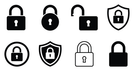 Minimalist lock icon variations set, premium vector line art bundle for digital marketing, clean geometric horizontal locks graphic designs for creative branding projects isolated on white b © ArtMint
