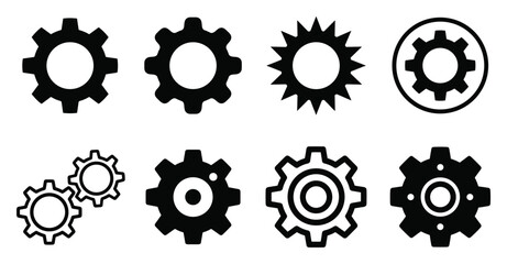 Minimalist gear icon variations set, premium vector line art bundle for digital marketing, clean geometric horizontal gears graphic designs for creative branding projects isolated on white b © ArtMint