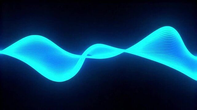 Glowing cyan light waves flowing in a smooth undulating motion