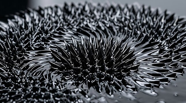 Ferrofluid display magnetic particle pattern in black liquid suspension