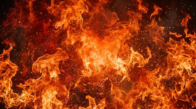 Intense fire flames with embers dramatic burning inferno
