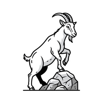 White Goat Standing on Rocks, Vector Illustration, Minimalist Style