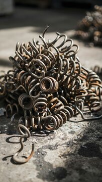 Close-up of Rusted Metal Springs Piled on a Concrete Surface