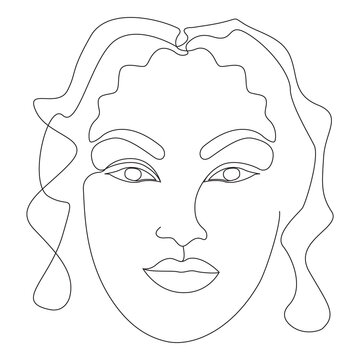 Continuous line art of a beautiful woman face portrait.