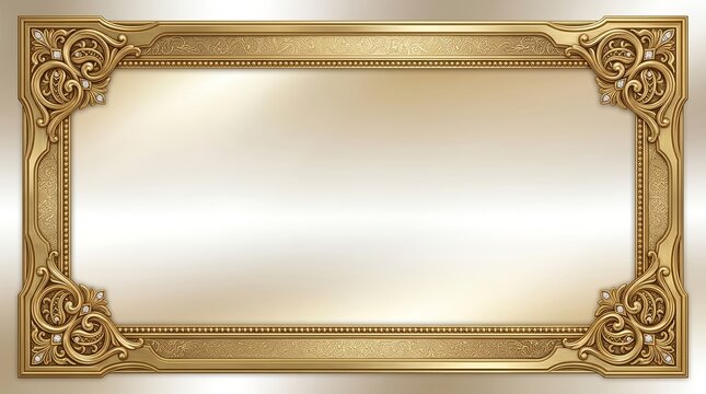 Ornate gold frame with intricate vintage filigree patterns and diamond accents on a soft elegant cream colored background space