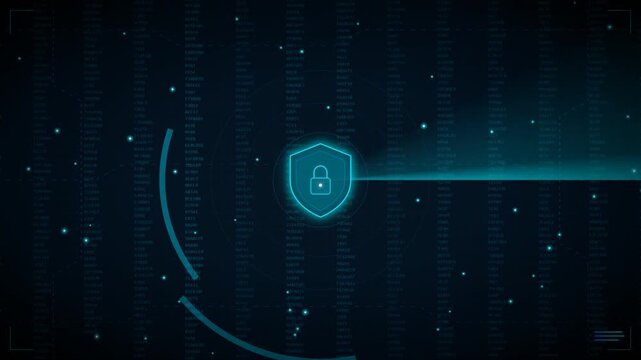 Digital Lock Cybersecurity Protection Animation with Futuristic Data Shield and Secure Network Interface Background