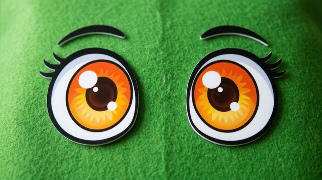 Cartoon eyes on green background. Close-up of colorful animated eyes