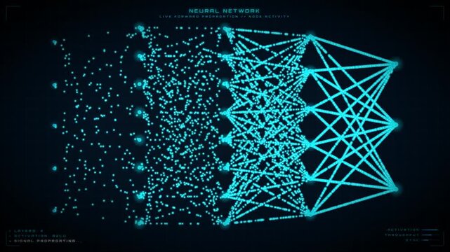 Neural Network AI Visualization Animation with Glowing Digital Nodes and Futuristic Deep Learning Connections