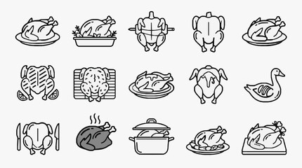 Creative Black and White Line Drawing Icons Set Featuring Various Poultry and Cooking Methods with high quality professional line art symbols for modern creative design and digital branding projects © Putra