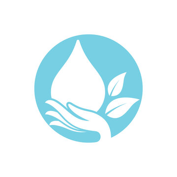 Hands Holding Water Drop and Leaves