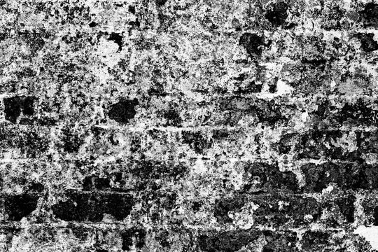 Grunge black and white brick texture, old distressed wall background