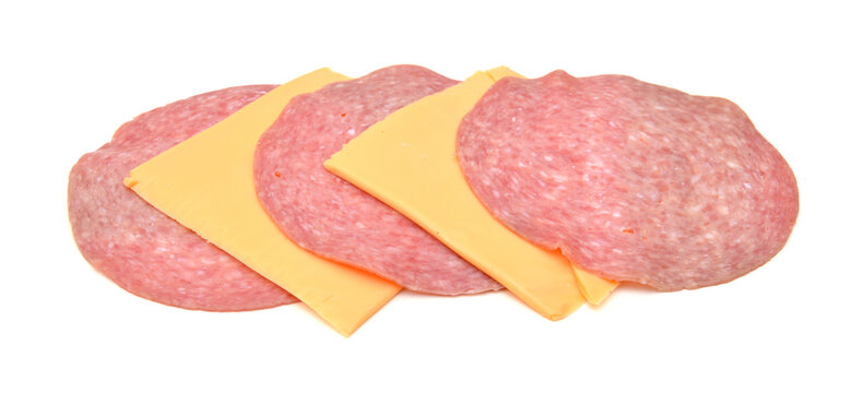 Delicious ham up cheese on white background