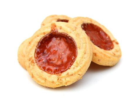 Cookies with jam closeup isolated on a white