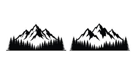 Mountain range and coniferous forest silhouette against a white background a minimalist landscape illustration silhouette © APIM02SN