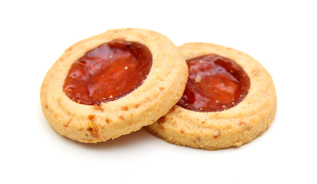 Cookies with jam closeup isolated on a white