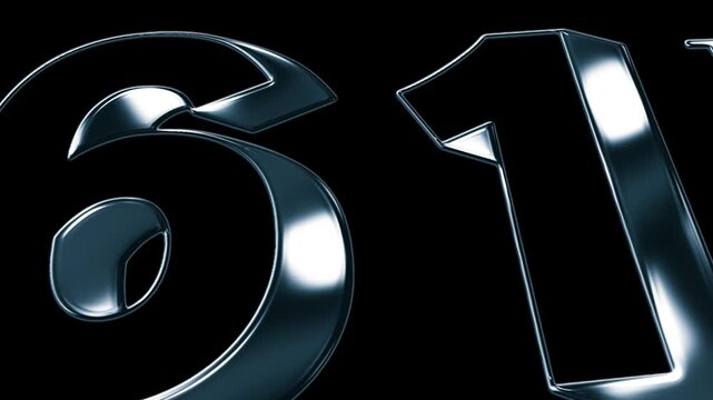Futuristic Metallic 61th Anniversary Number Animation on Black Background in Luxury 3D Chrome Style