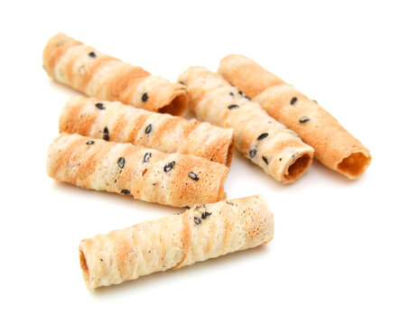 Waffle rolls isolated on white background 