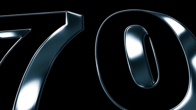 Futuristic Metallic 70th Anniversary Number Animation on Black Background in Luxury 3D Chrome Style