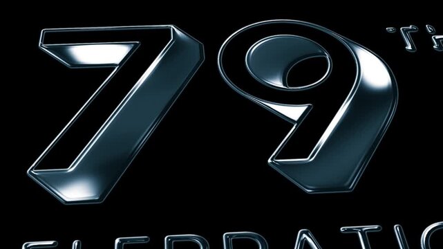 Futuristic Metallic  79th Celebrations Anniversary Number Animation on Black Background in Luxury 3D Chrome Style