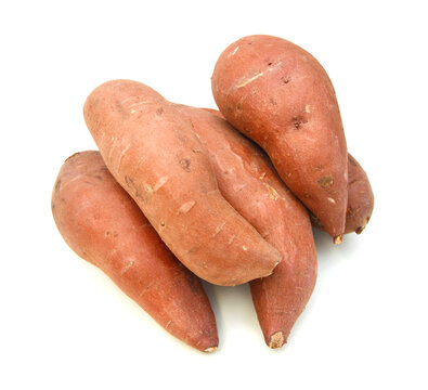 Sweet potatoes on white background