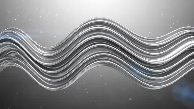 Abstract silver metallic waves flowing gracefully on a soft gray background