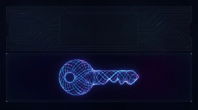 digital key generated using quantum cryptography technology on dark background