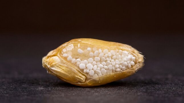 wheat grain showing starch granules in endosperm accumulation close-up