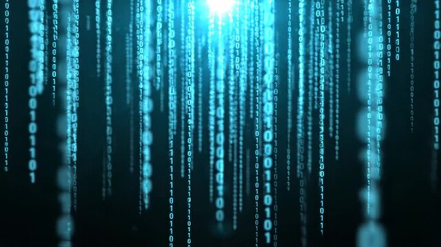 Abstract digital background with falling blue binary code numbers