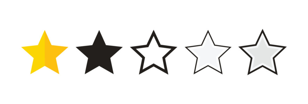 Two out of five star rating scale with yellow filled star, black filled star, and three outlined empty stars for evaluation