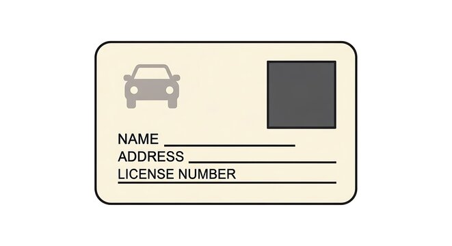 Driver license card with car registration details.