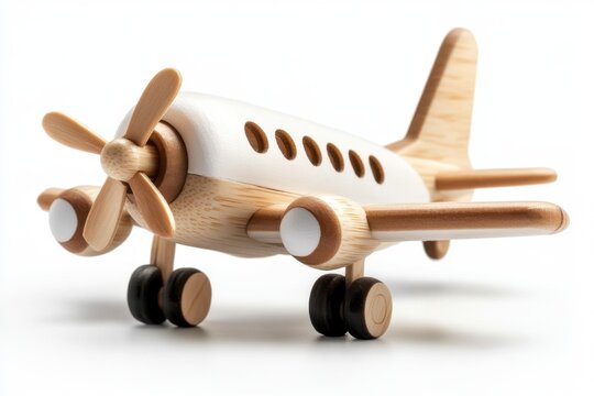 Wooden toy airplane model aircraft wooden toy propeller plane toy plane airplane aircraft children toy craft object isolated