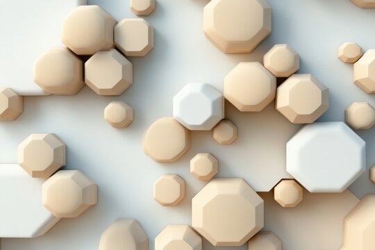 Abstract hexagon pattern beige shape white shape soft light 3d render geometric design neutral color wall background minimal style layered form