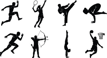 Olympic Summer Sports Athletes Athletics and Competitive Games Silhouette Vector Graphic Icon Set © Mst