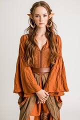 Fototapeta premium Elegant Fantasy Elf Woman in Earthy Tones