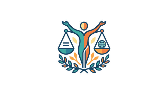 Humanitarian Law Symbol: Scales of Justice, Globe, and Olive Branches