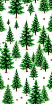 Seamless Christmas tree pattern with green pine trees on white background, green, repeat