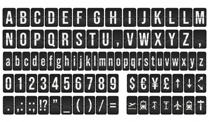 Realistic mechanical flip scoreboard alphabet and numbers vector illustration isolated on white background © ajgar